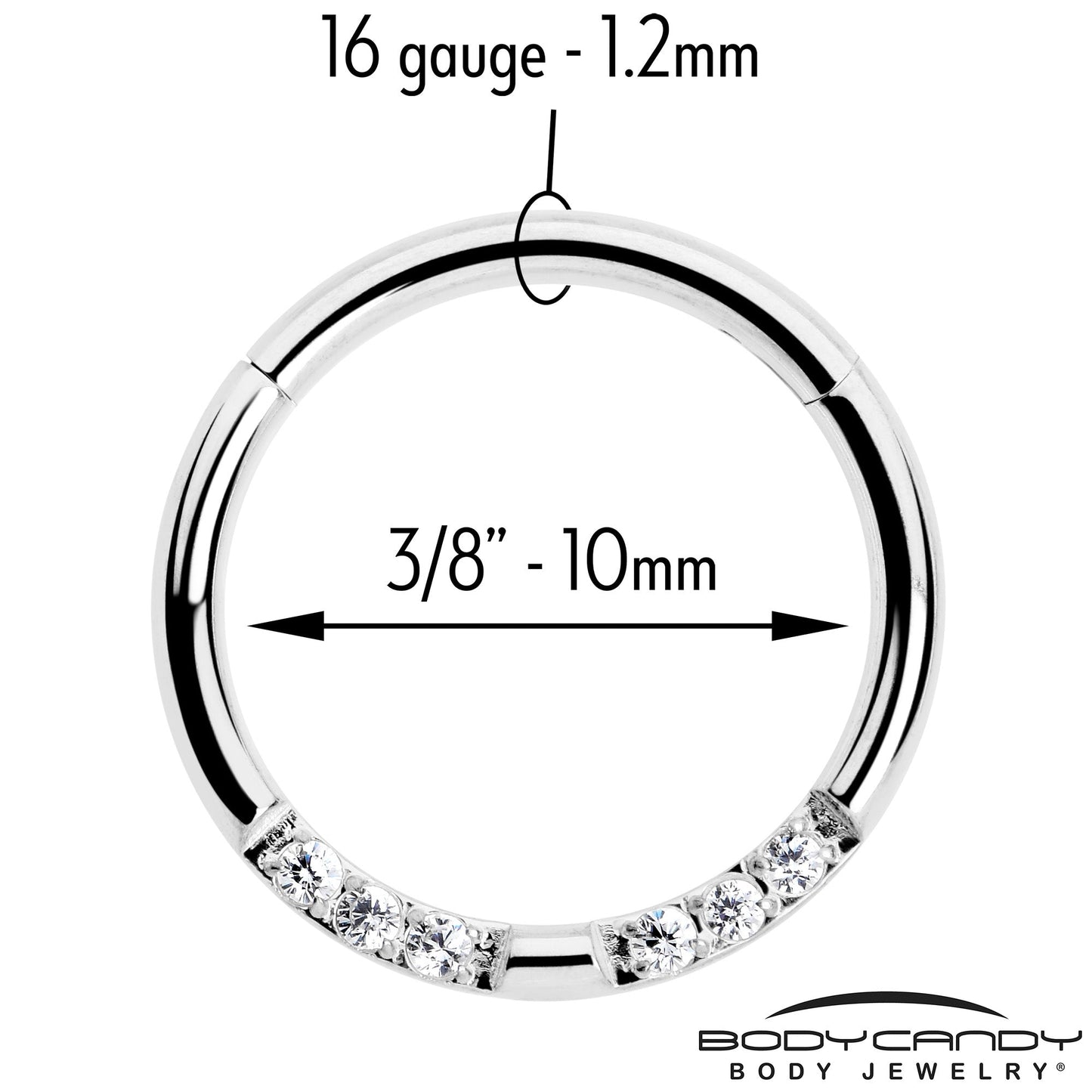 16G 5/16 CZ Gem Forward Facing Hinged Segment Ring