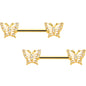 14G 9/16 CZ Gem Airy Butterfly Barbell Nipple Ring Set