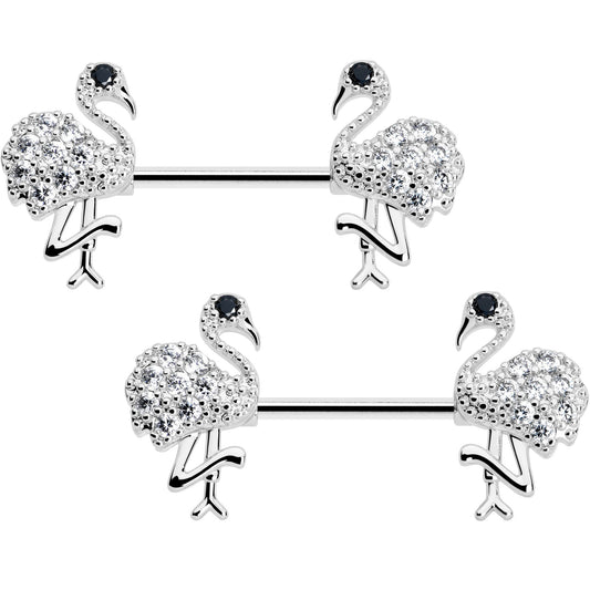 14G 9/16 CZ Gem Fashion Flamingo Barbell Nipple Ring Set