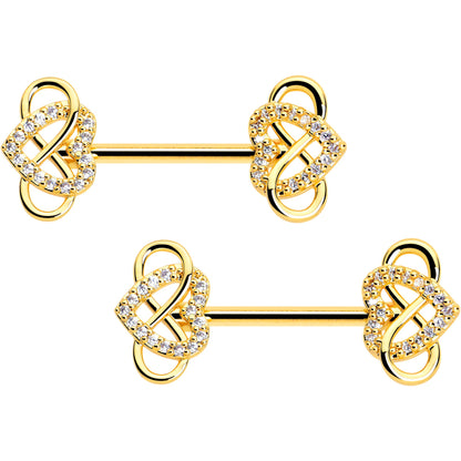 14G 1/2 CZ Gem Infinity Heart Barbell Nipple Ring Set