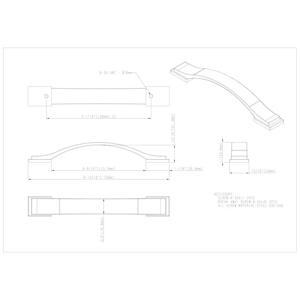 96 mm Center-to-Center Satin Nickel Strap Mirada Cabinet Pull