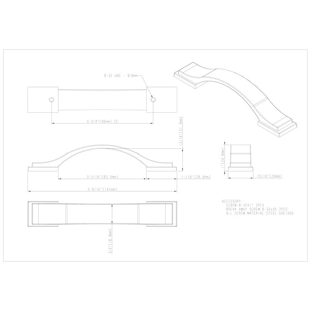 96 mm Center-to-Center Satin Nickel Strap Mirada Cabinet Pull