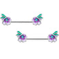 14G 9/16 Blue Gem Faerie Flower Purple Barbell Nipple Ring Set