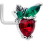 20G 7mm Red Green Gem Strawberry Heart L Shape Nose Ring