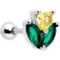 16G 1/4 Yellow Green CZ Gem Love Flower Cartilage Tragus Earring