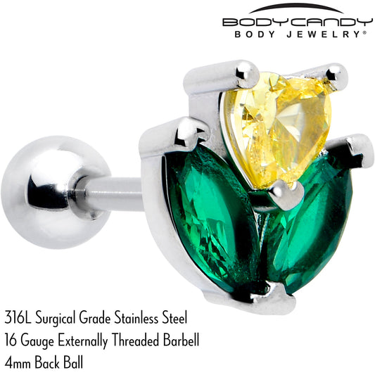 16G 1/4 Yellow Green CZ Gem Love Flower Cartilage Tragus Earring