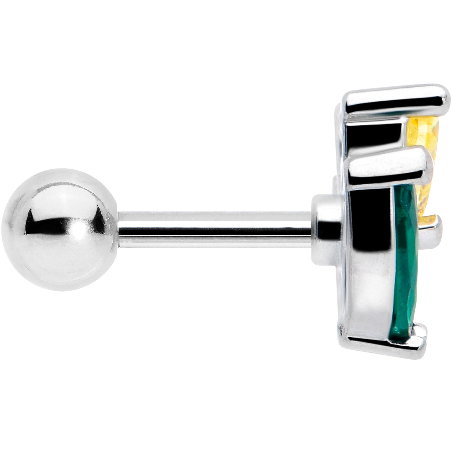 16G 1/4 Yellow Green CZ Gem Love Flower Cartilage Tragus Earring