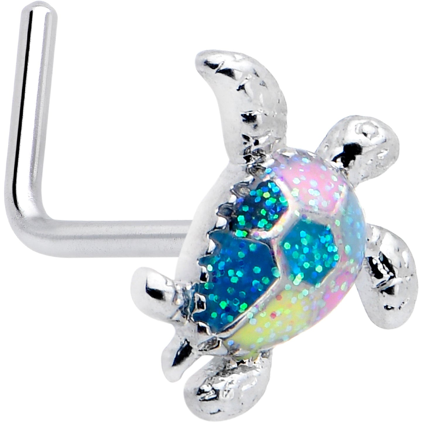 20G 7mm Glitter Turtle L Shape Nose Ring