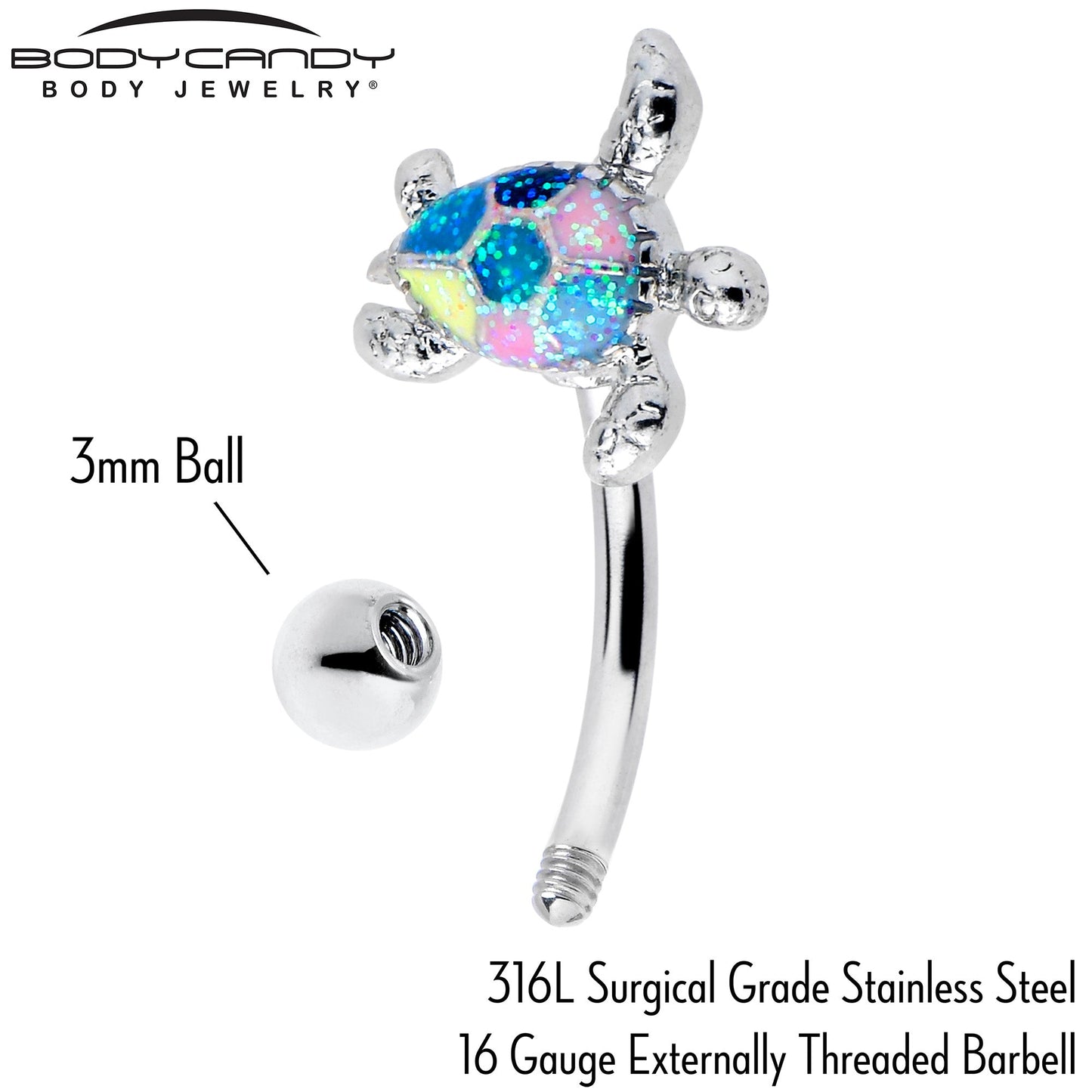 16G 5/16 Glitter Turtle Curved Eyebrow Ring