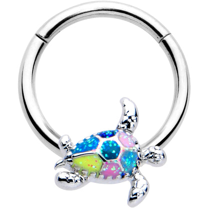 16G 3/8 Glitter Turtle Hinged Segment Ring