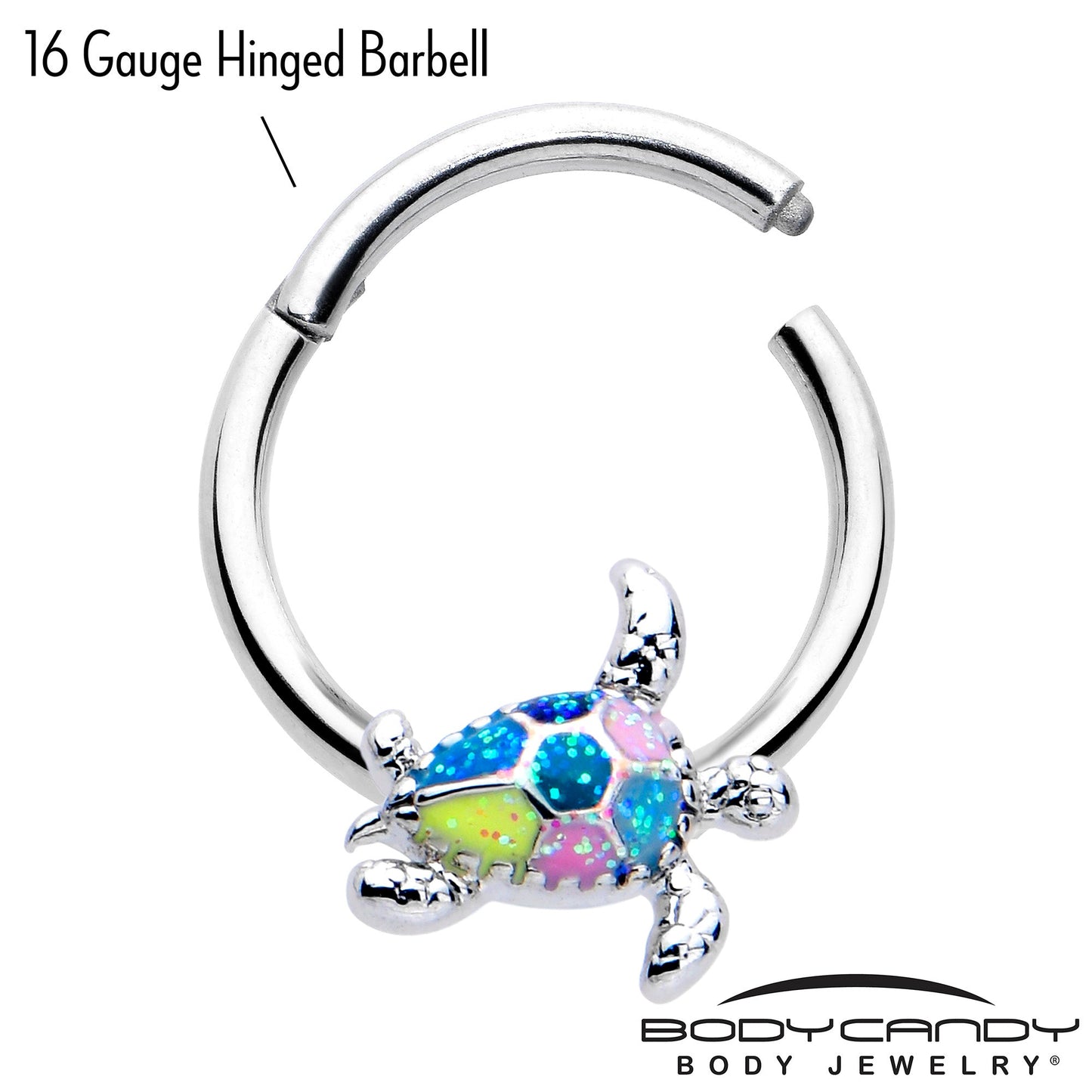 16G 3/8 Glitter Turtle Hinged Segment Ring