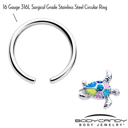 16G 3/8 Glitter Turtle BCR Captive Ring
