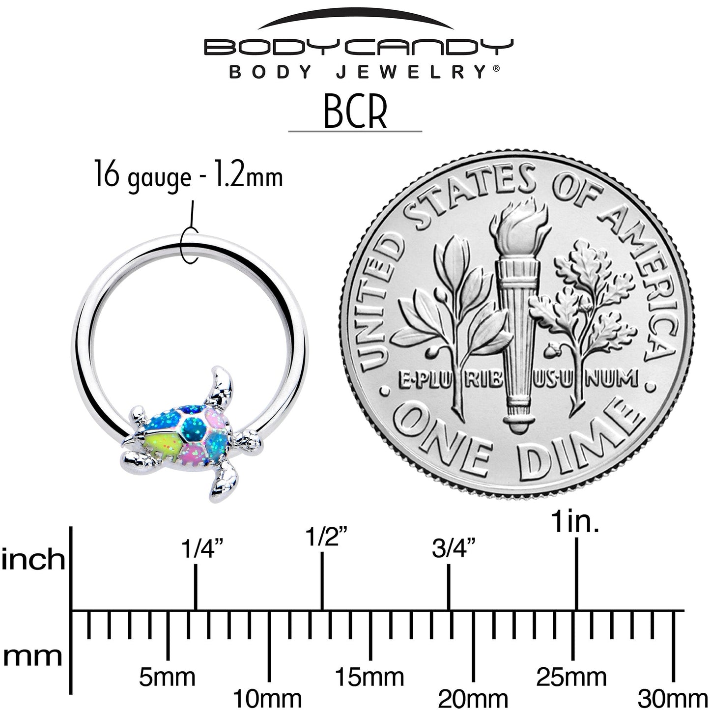 16G 3/8 Glitter Turtle BCR Captive Ring