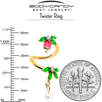 Clear CZ Gem Gold Tone Bell Flower Spiral Twister Belly Ring