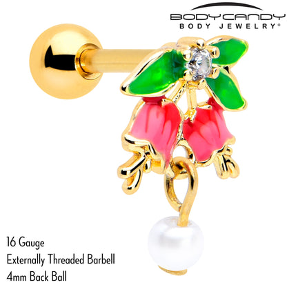 16G 1/4 Clear CZ Gem Gold Tone Bell Flower Cartilage Tragus Earring