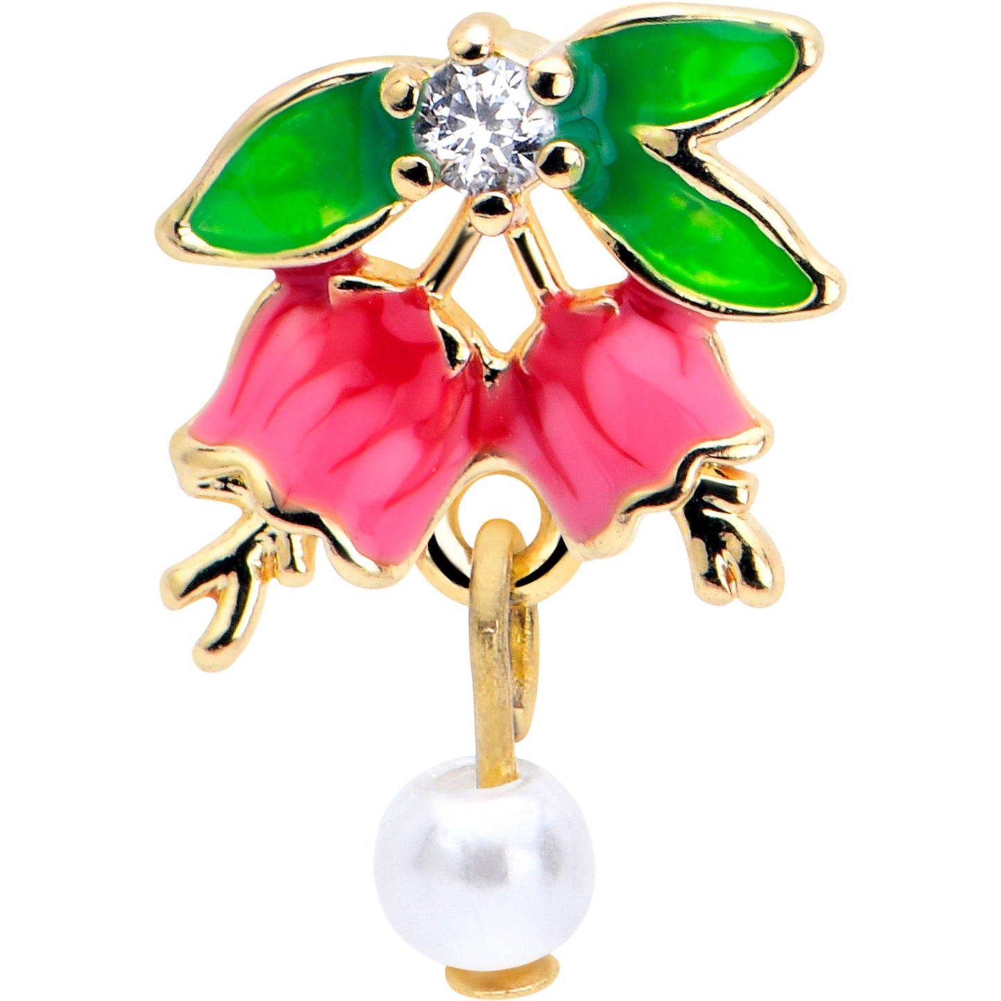 16G 1/4 Clear CZ Gem Gold Tone Bell Flower Cartilage Tragus Earring