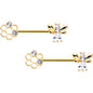 14G 9/16 Clear CZ Gem Gold Tone Bee Hive Luv Barbell Nipple Ring Set