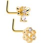 20G 7mm Clear CZ Gem Gold Tone Bee Hive Luv L Shape Nose Ring Set of 2
