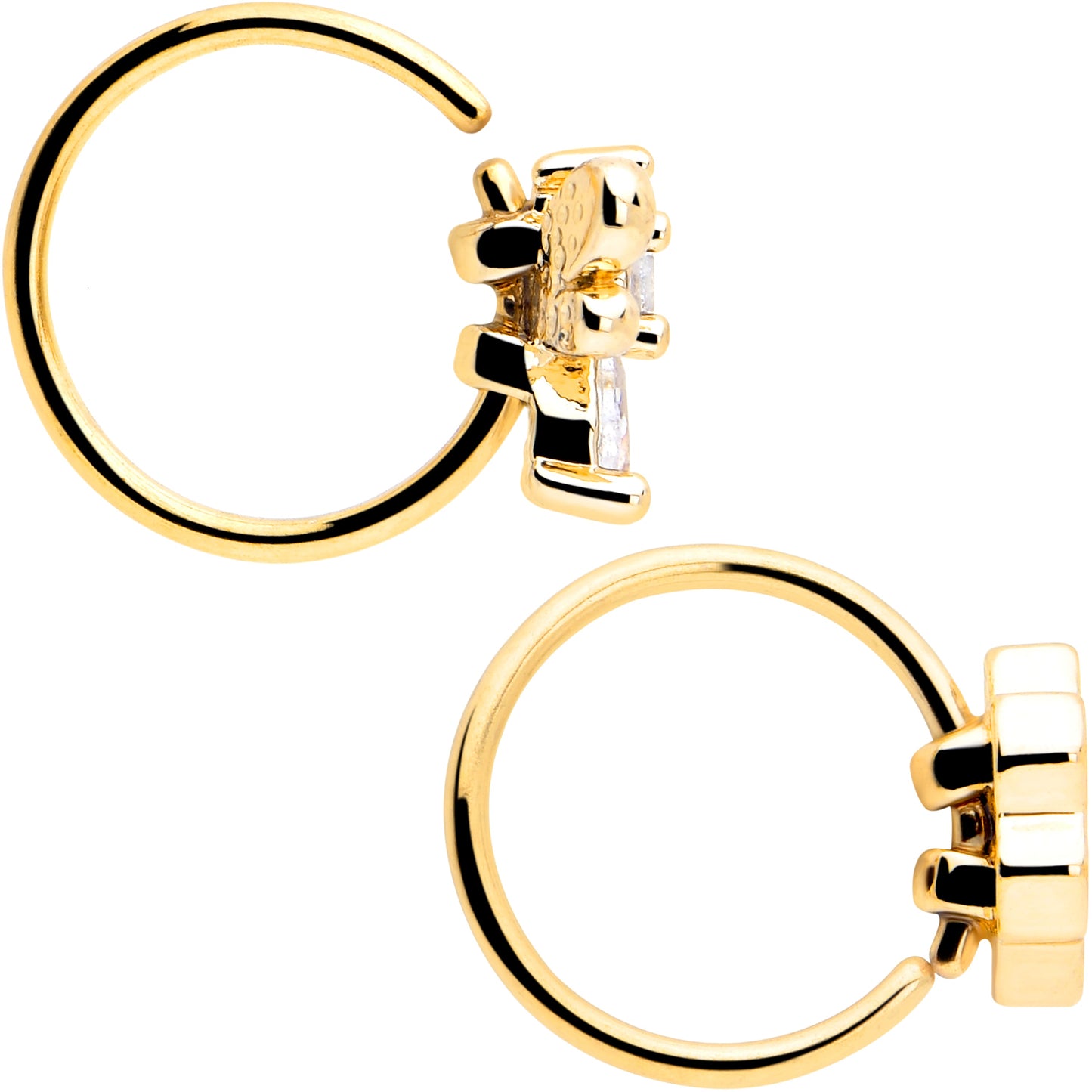 20G 5/16 Clear CZ Gem Gold Tone Bee Hive Luv Nose Hoop Set of 2