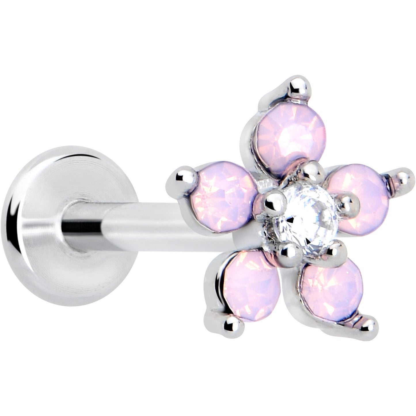 16G 5/16 Pink Faux Opal Internally Threaded Flower Labret Tragus