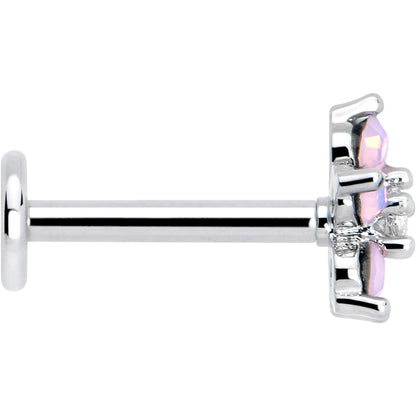 16G 5/16 Pink Faux Opal Internally Threaded Flower Labret Tragus