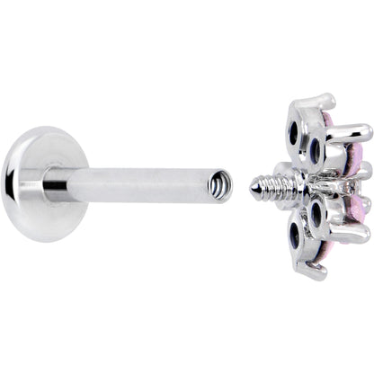 16G 5/16 Pink Faux Opal Internally Threaded Flower Labret Tragus