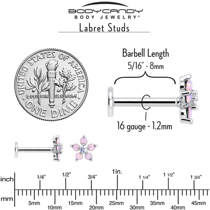 16G 5/16 Pink Faux Opal Internally Threaded Flower Labret Tragus