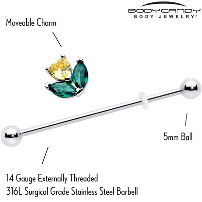 14G Yellow Green CZ Gem Love Flower Industrial Barbell 38mm