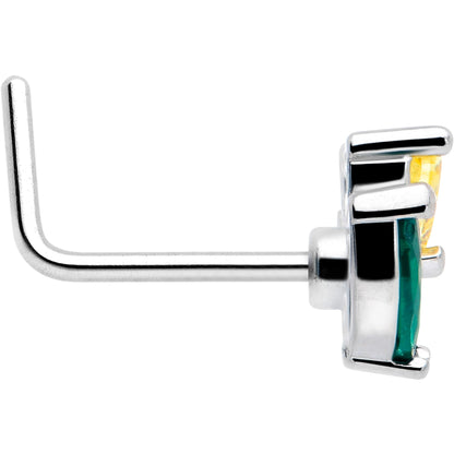 20G 7mm Yellow Green CZ Gem Love Flower L Shape Nose Ring