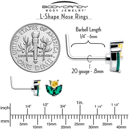 20G 7mm Yellow Green CZ Gem Love Flower L Shape Nose Ring