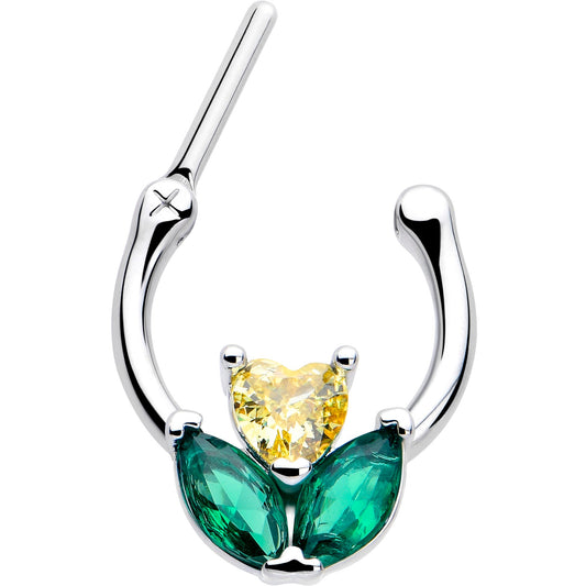 16G 5/16 Yellow Green CZ Gem Love Flower Cartilage Clicker