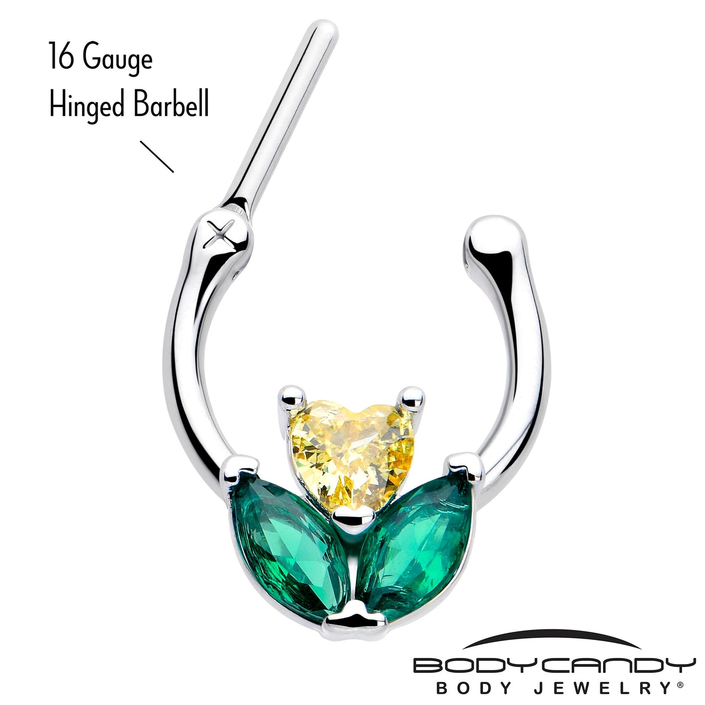 16G 5/16 Yellow Green CZ Gem Love Flower Cartilage Clicker