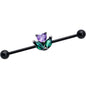 14G Purple Green CZ Gem Black Love Flower Industrial Barbell 38mm