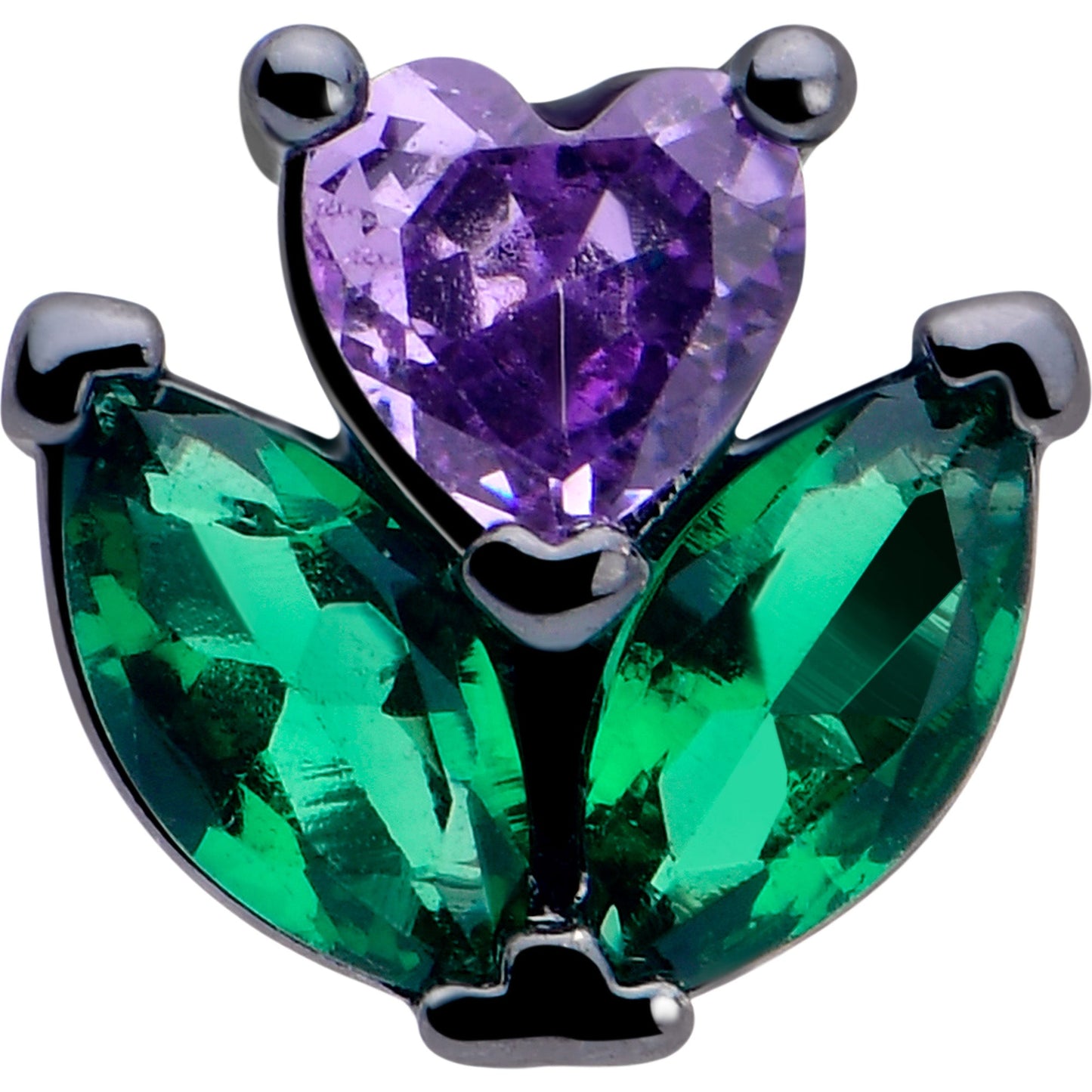 16G 1/4 Purple Green CZ Gem Black Love Flower Cartilage Earring