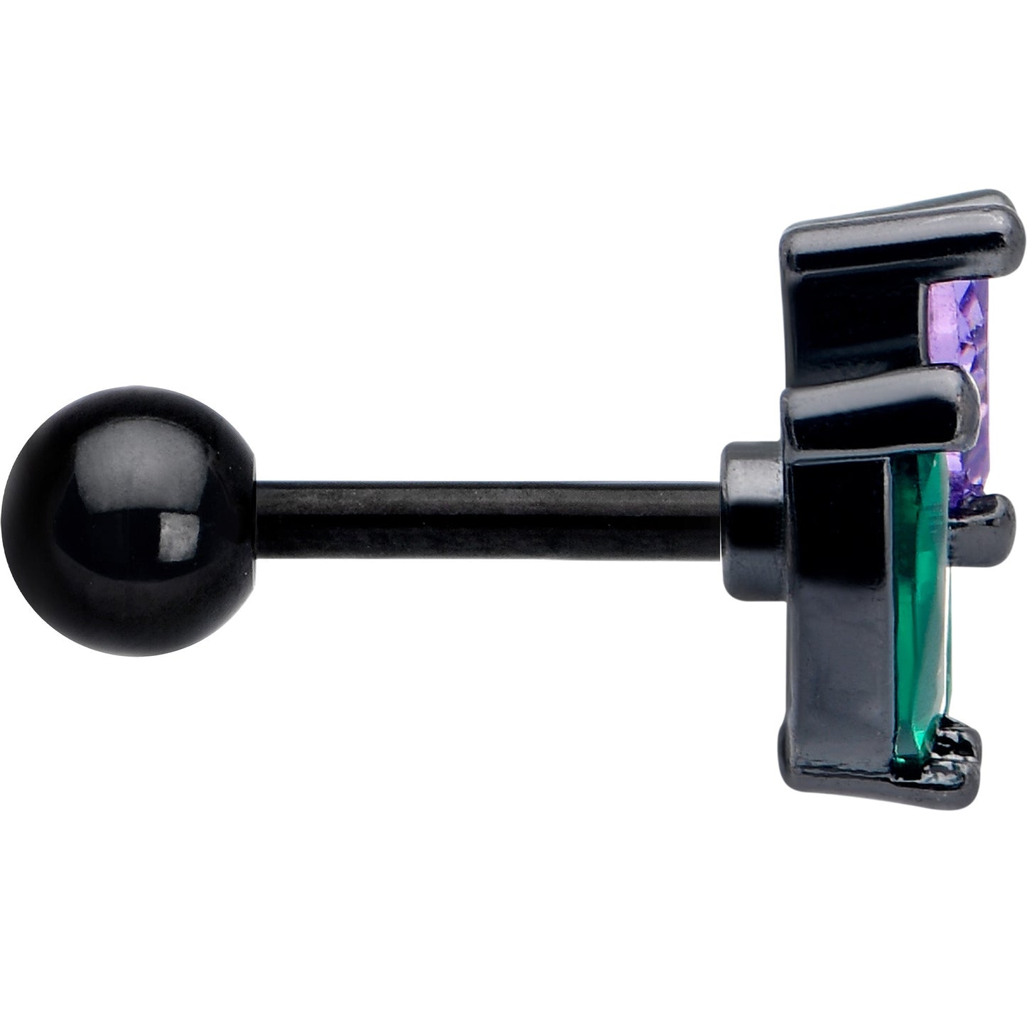 16G 1/4 Purple Green CZ Gem Black Love Flower Cartilage Earring