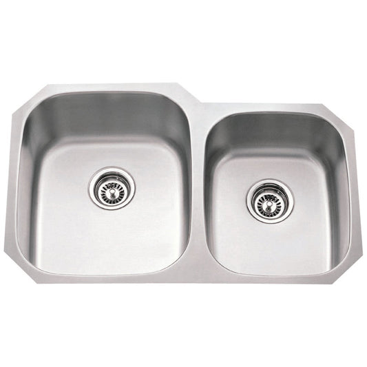 32" L x 20-5/8" W x 9" D Undermount 18 Gauge Stainless Steel 60/40 Double Bowl Sink