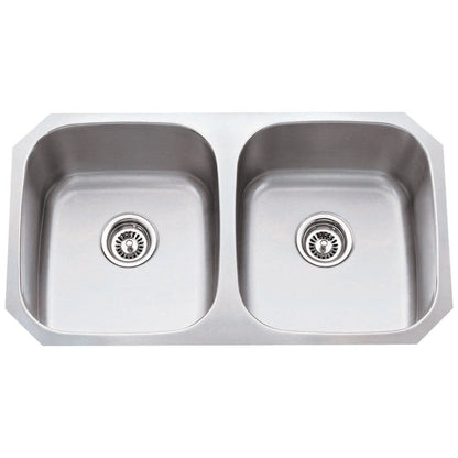 32-1/4" L x 18-1/2" W x 9" D Undermount 18 Gauge Stainless Steel 50/50 Double Bowl Sink