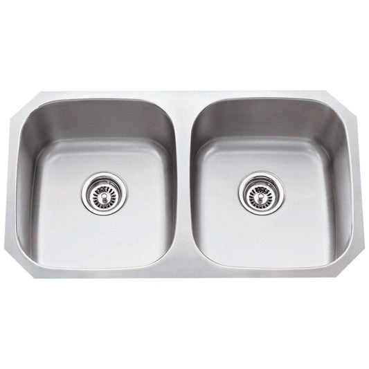 32-1/4" L x 18-1/2" W x 9" D Undermount 18 Gauge Stainless Steel 50/50 Double Bowl Sink