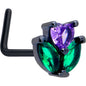 20G 7mm Purple Green CZ Gem Black Love Flower L Shape Nose Ring
