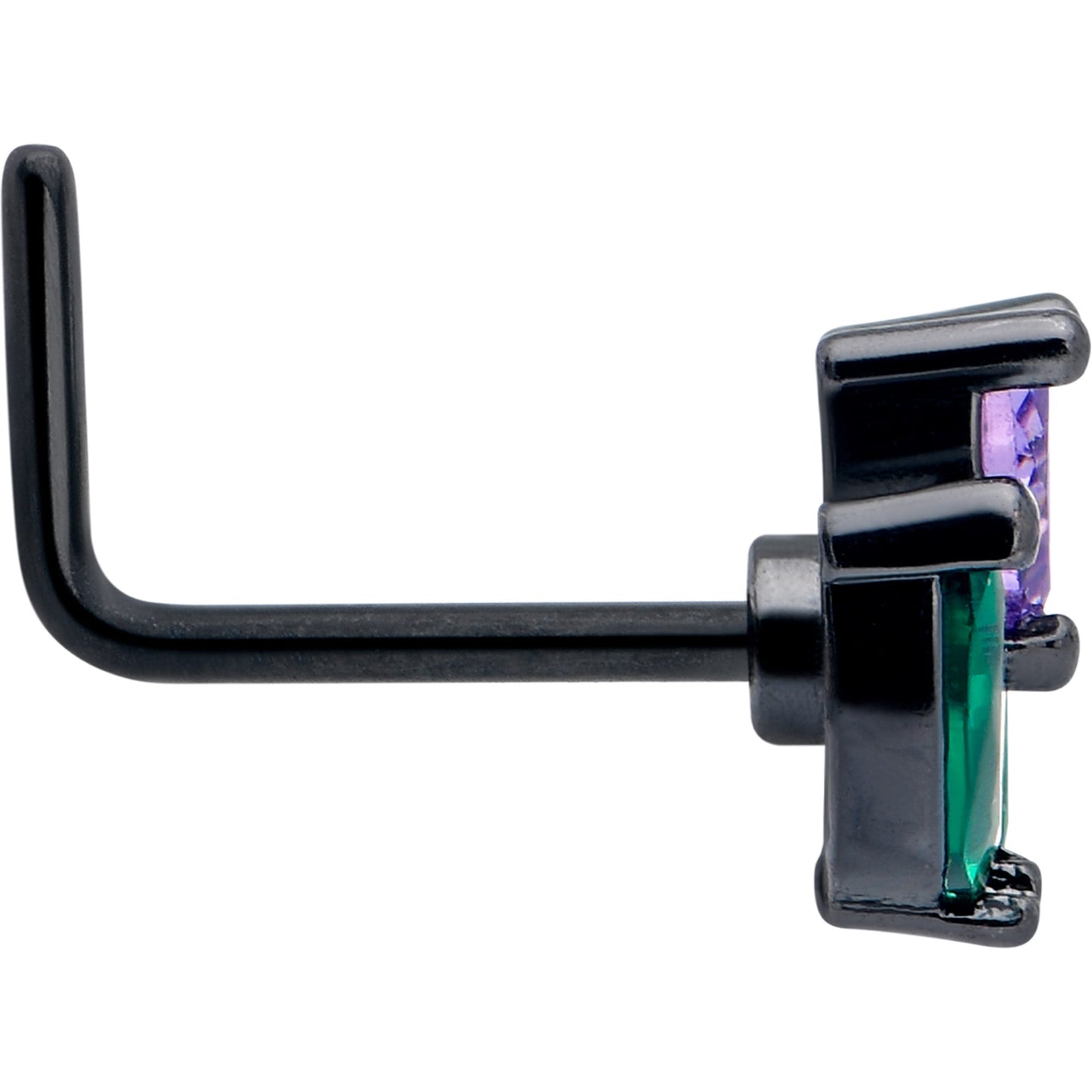 20G 7mm Purple Green CZ Gem Black Love Flower L Shape Nose Ring