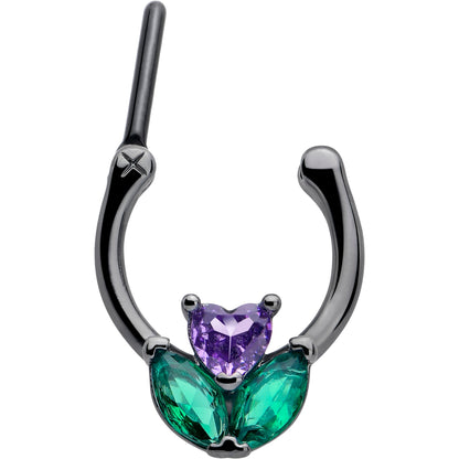 16G 5/16 Purple Green CZ Gem Black Love Flower Cartilage Clicker
