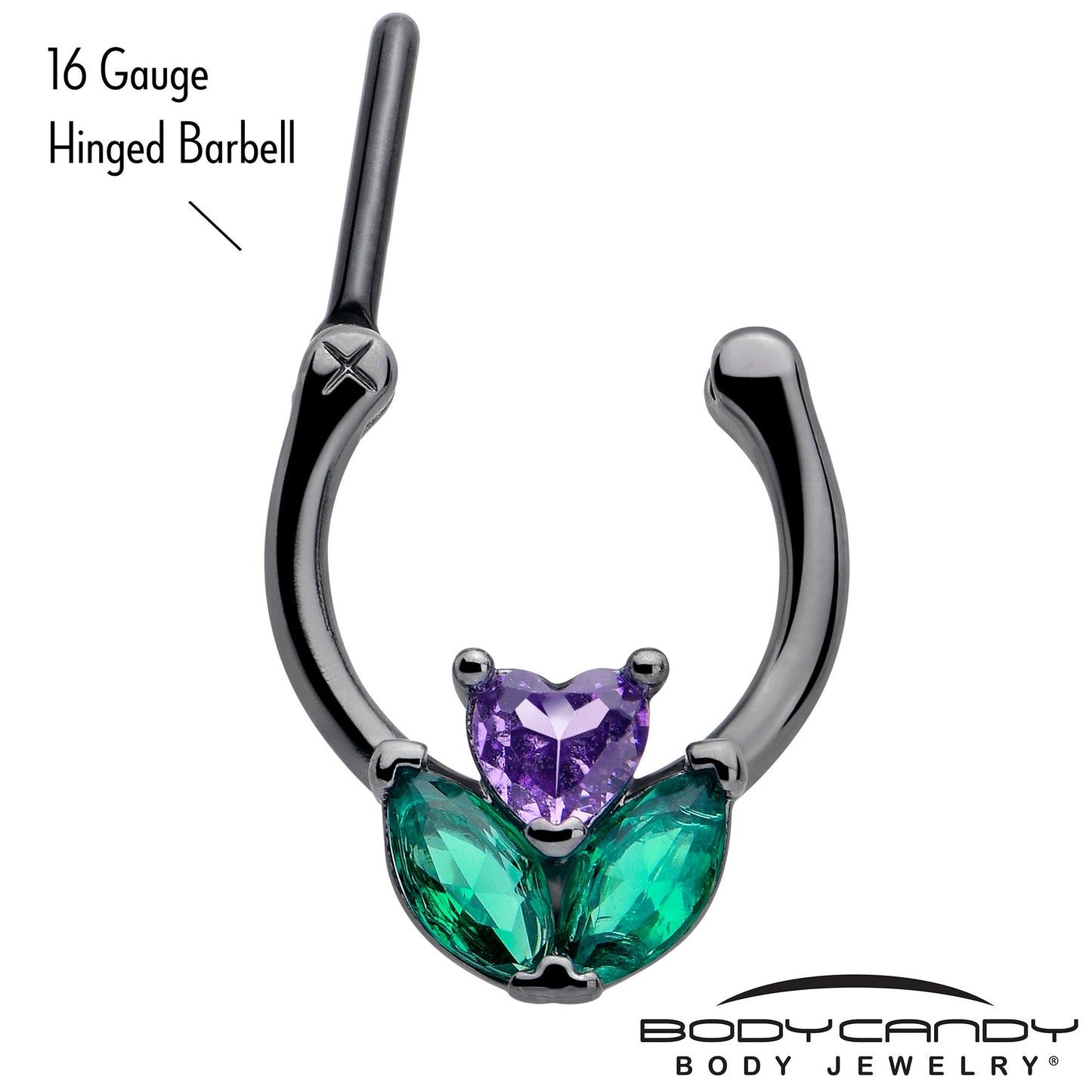 16G 5/16 Purple Green CZ Gem Black Love Flower Cartilage Clicker