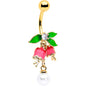 Clear CZ Gem Gold Tone Bell Flower Dangle Belly Ring