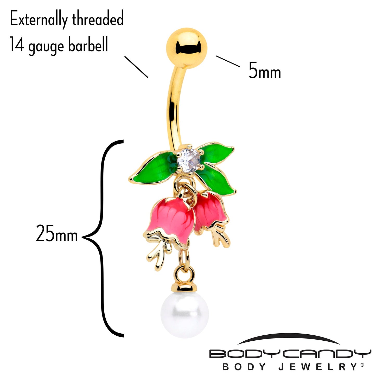 Clear CZ Gem Gold Tone Bell Flower Dangle Belly Ring