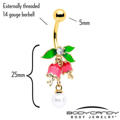 Clear CZ Gem Gold Tone Bell Flower Dangle Belly Ring