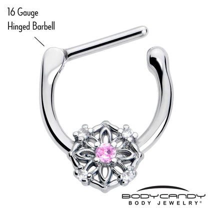 16G 5/16 Pink Clear CZ Gem Flower Circle Cartilage Clicker