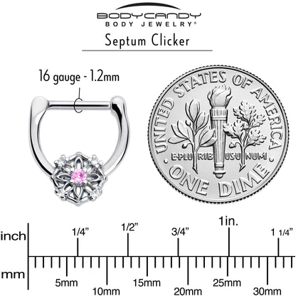 16G 5/16 Pink Clear CZ Gem Flower Circle Cartilage Clicker