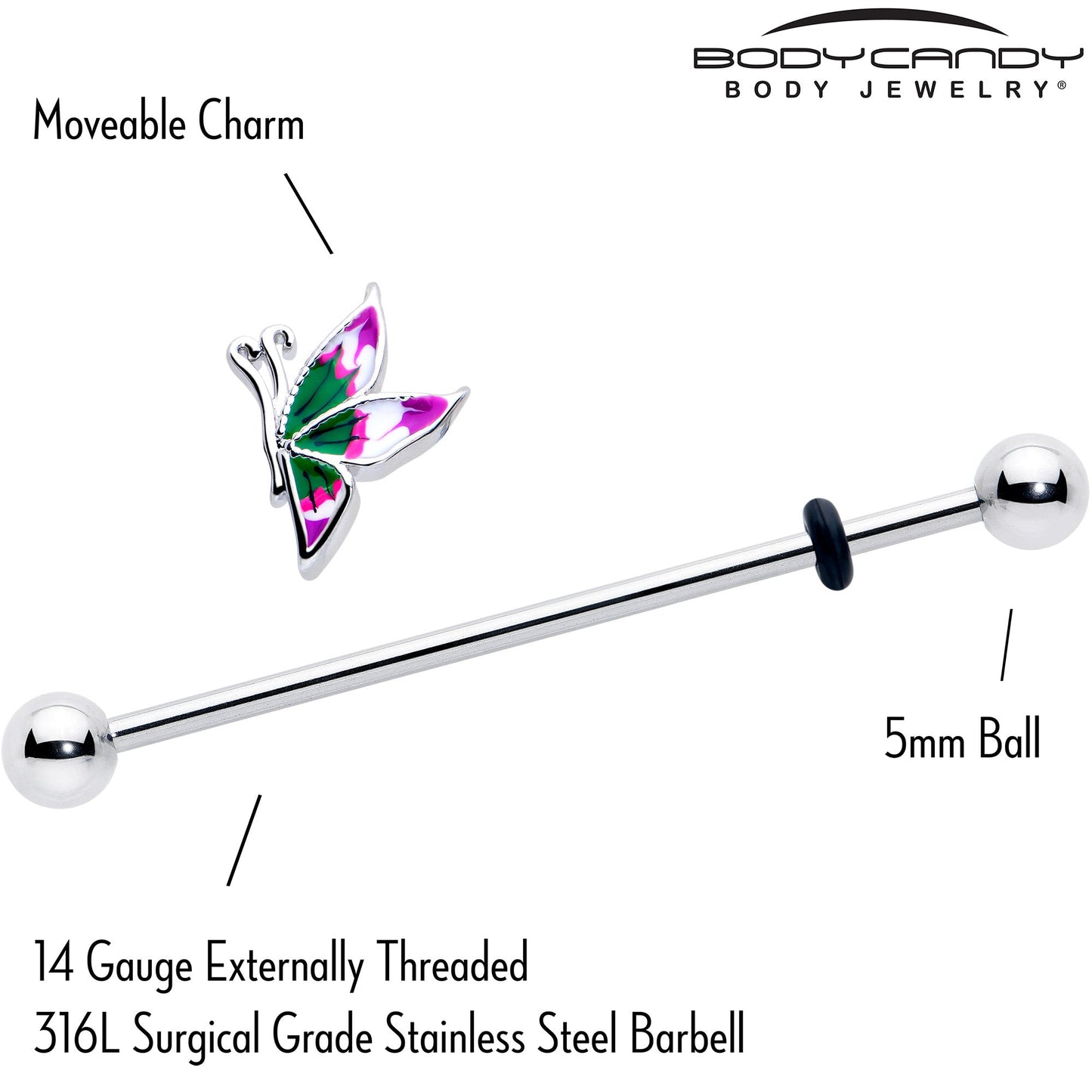 14G Profile Butterfly Industrial Barbell 38mm