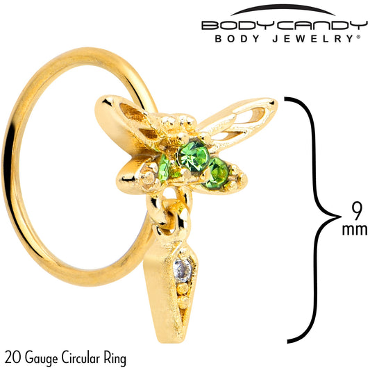 20G 5/16 Green Gem Gold Tone Swank Dragonfly Nose Hoop
