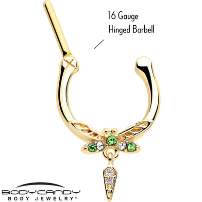 16G 5/16 Green Gem Gold Tone Swank Dragonfly Dangle Cartilage Clicker